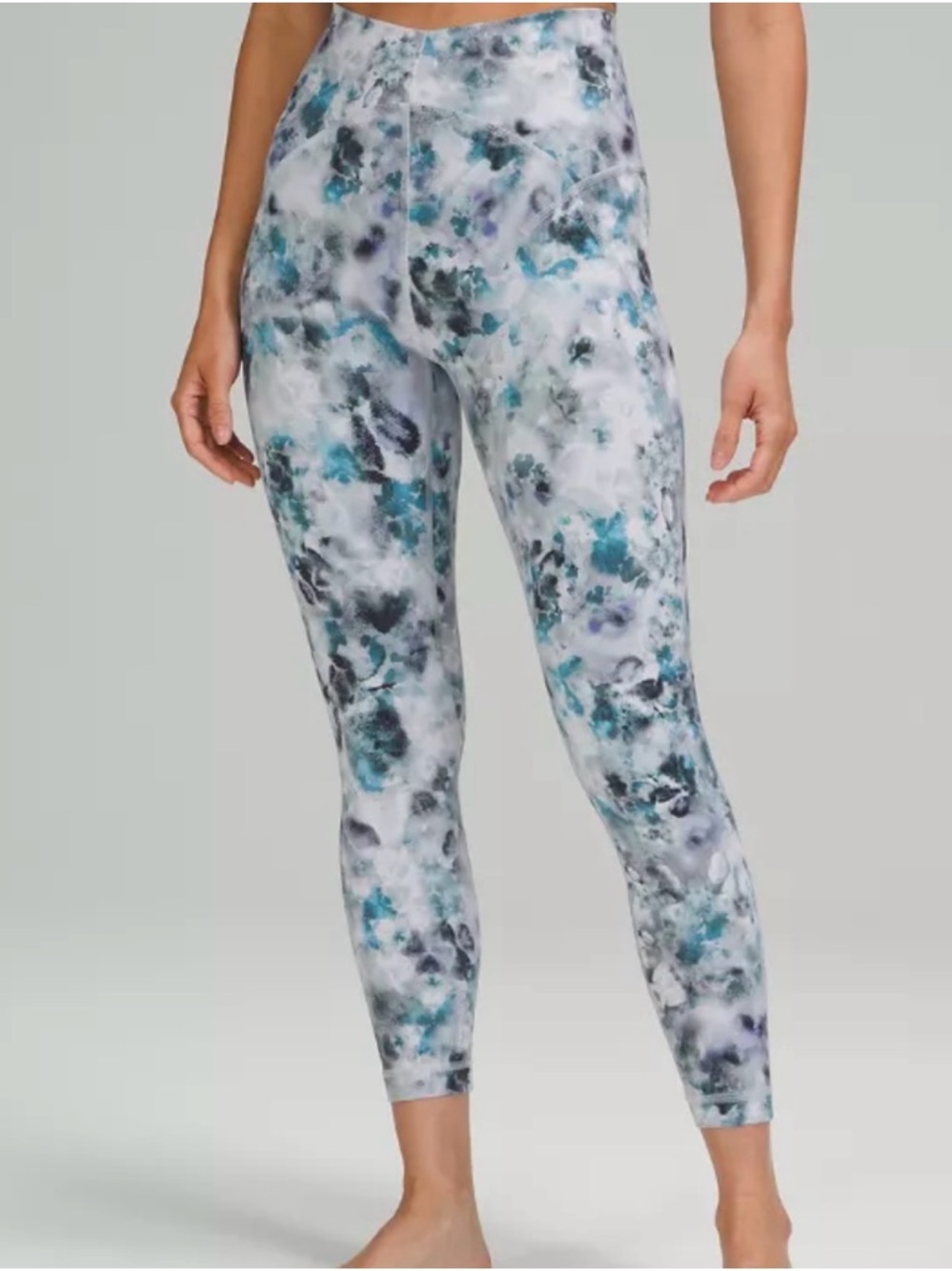 Lululemon Unlimit High-Rise Marble Print Leggings - White,Teal & Gray Preowned 4